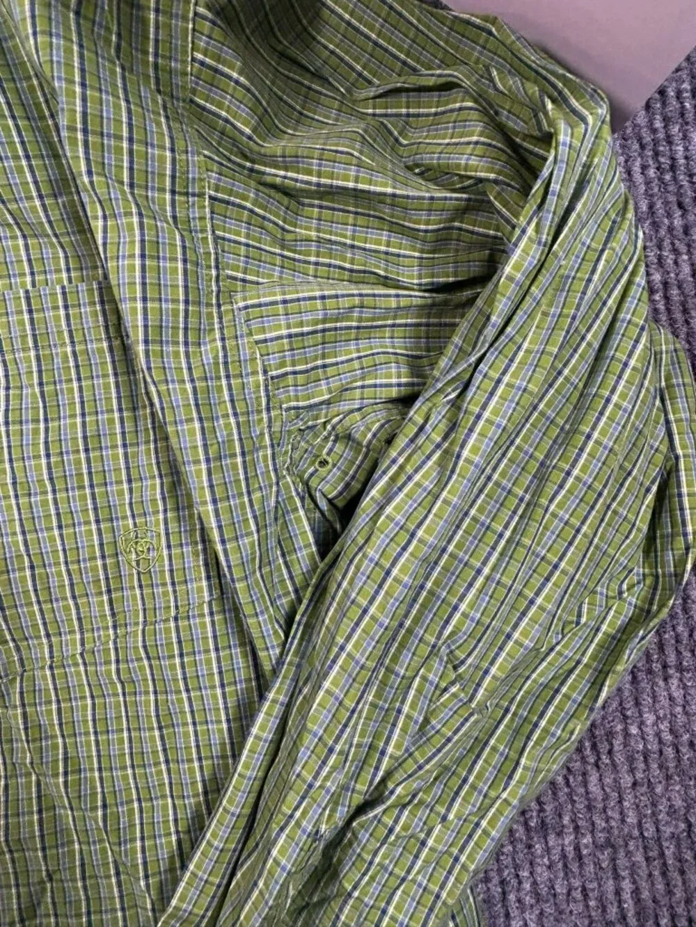 Ariat Pro Series Green Plaid Long Sleeve Button-Down Shirt L/G Mesh Lining Weste - Picture 4 of 9